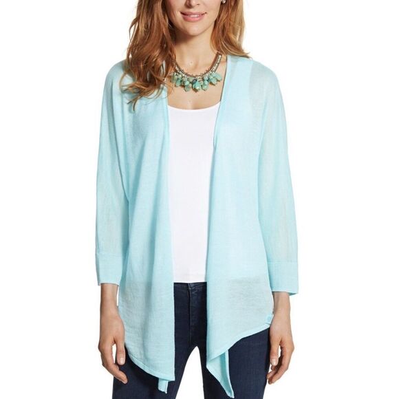 GREAT CONDITION Chicos Women's Kiara Sheer Cardigan Open Cardigan Blue size 0 (s - Picture 2 of 9